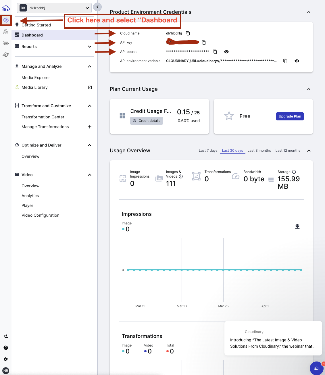 Cloudinary Dashboard